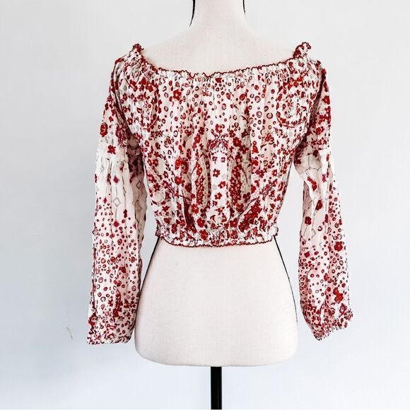 Poupette St. Barth Rachel Georgette Paisley Long Sleeve Crop Blouse Sz M NWT - Picture 6 of 10